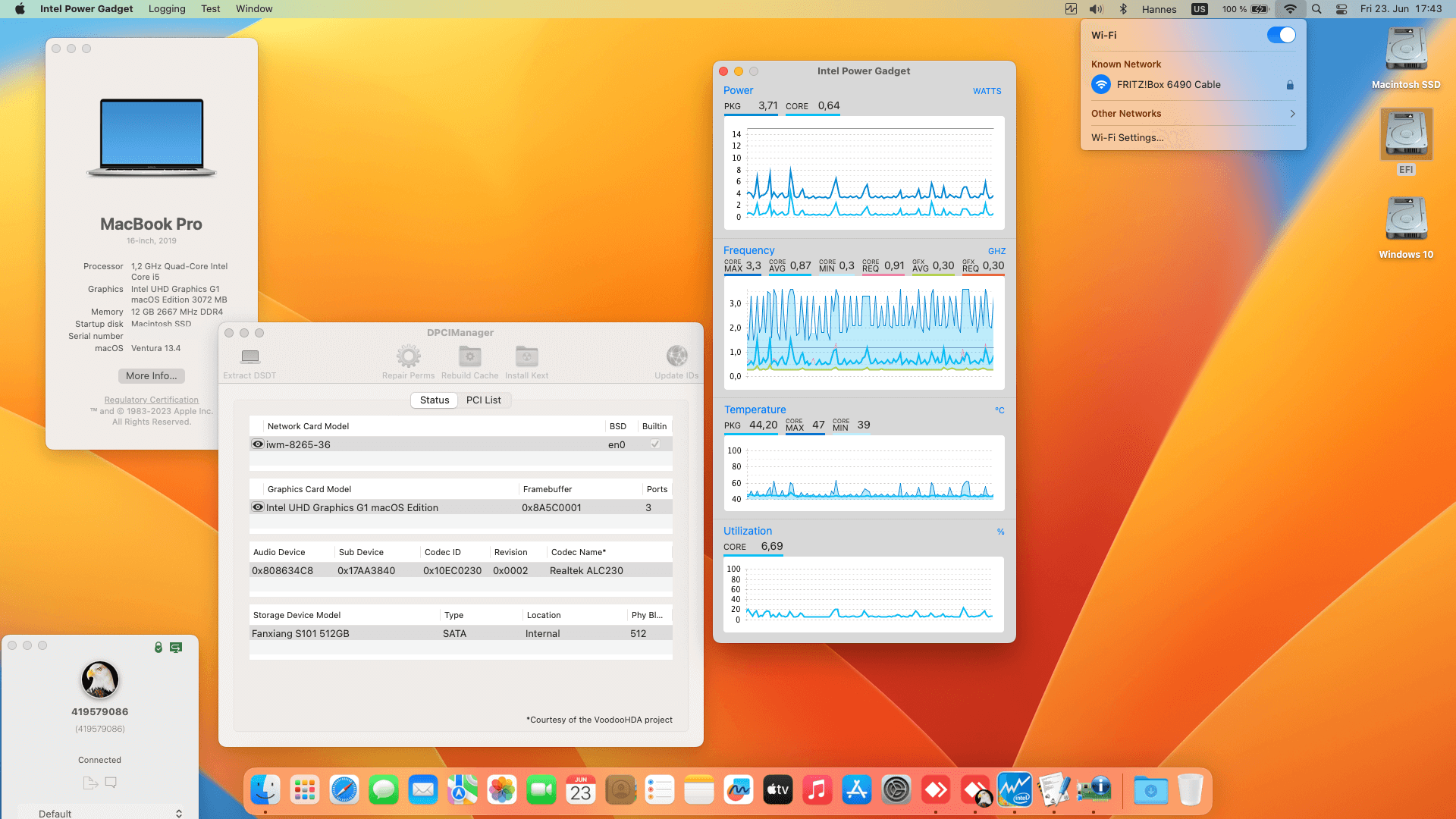 Success Hackintosh macOS Ventura 13.4 Build 22F66 in Lenovo Ideapad V15-IIL